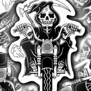Adesivo de esqueleto de motociclista | Adesivo de Ceifador em motocicleta, Arte em motocicleta, presente para motociclistas, a morte está chegando para você, David Lee Lough