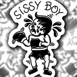 Sissy Boy sticker, boxing funny, by David Lee Lough, fun, black and white gift