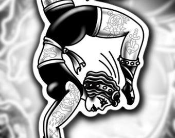Vintage Circus Acrobat Sticker: Tattoo Art Vinyl Decal