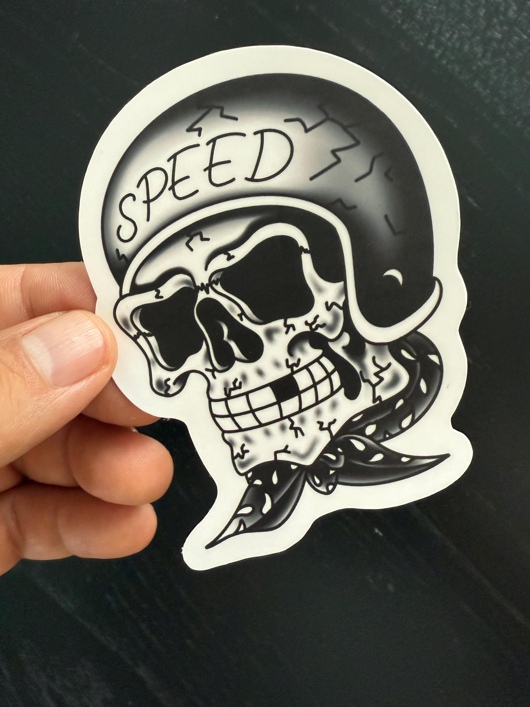 Speed Skull Helmet Decal: Bert Grimm Inspired Racing Motorcycle