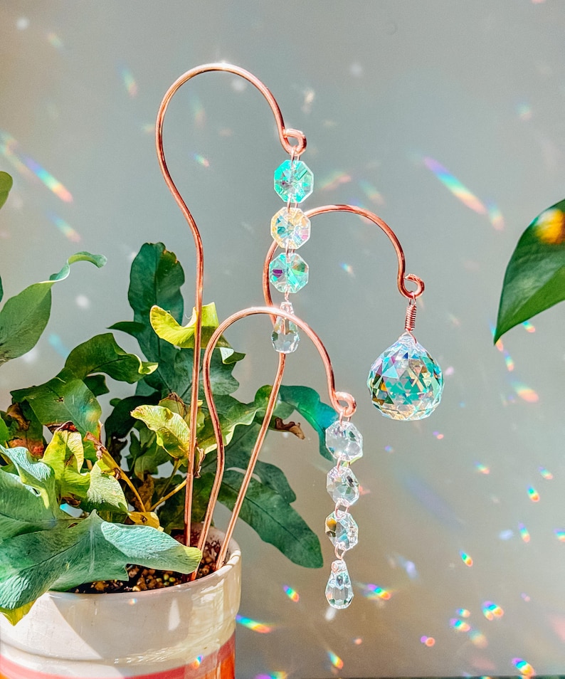Copper Plant Stake Sun Catcher – Prism Rainbow Maker, Plant Stake, Garden decor, Gift for Plant Lovers, gifts for her, home decor, Christmas image 2