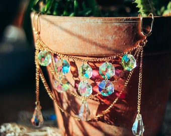 Crystal Plant Pot Charm with Sun Catchers and Chains