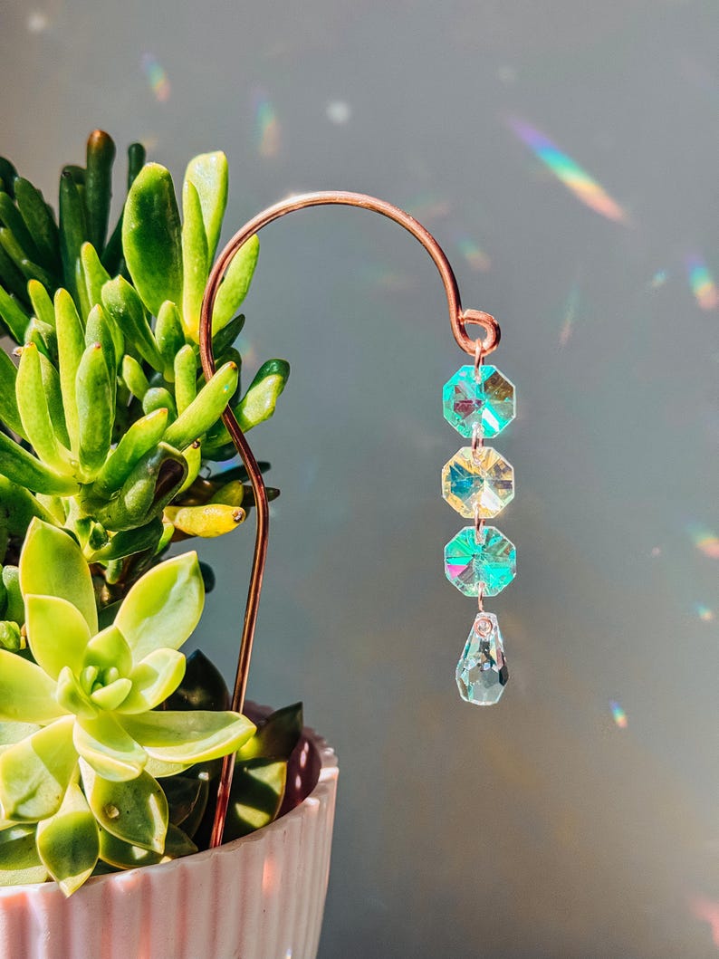 Copper Plant Stake Sun Catcher – Prism Rainbow Maker, Plant Stake, Garden decor, Gift for Plant Lovers, gifts for her, home decor, Christmas image 9