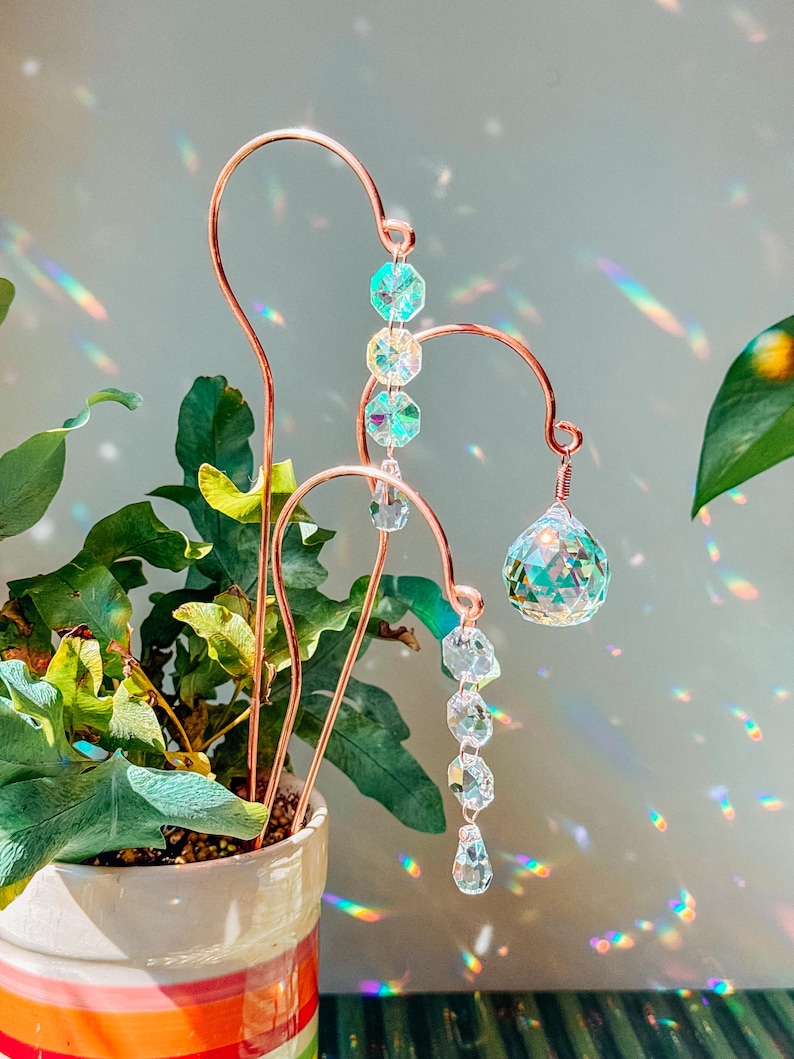 Copper Plant Stake Sun Catcher – Prism Rainbow Maker, Plant Stake, Garden decor, Gift for Plant Lovers, gifts for her, home decor, Christmas image 10
