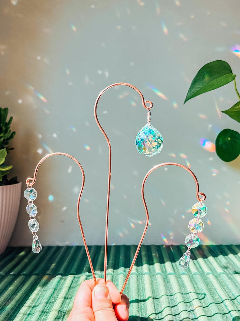 Copper Plant Stake Sun Catcher – Prism Rainbow Maker, Plant Stake, Garden decor, Gift for Plant Lovers, gifts for her, home decor, Christmas image 8