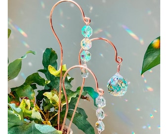 Copper Plant Stake Sun Catcher – Prism Rainbow Maker, Plant Stake, Garden decor, Gift for Plant Lovers, gifts for her, home decor, Christmas