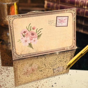 Druckbare Karten im Antik-Stil | 4er Set Vintage Blumen-Reisepostkarten | Digitaler Download in PDF | Perfekt für Journals & Scrapbooking