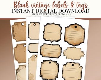 Printable Vintage Labels & Tags: Blank Antique Ephemera (Digital Download)