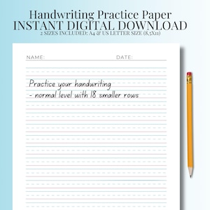 Práctica de escritura a mano: Nivel normal, tres líneas (PDF imprimible)