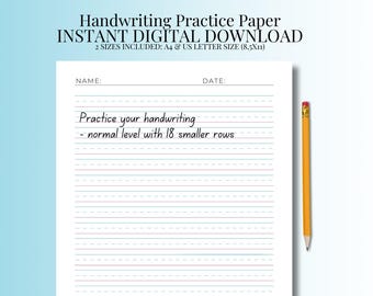 Handwriting Practice Paper: Normal Level, Three-Lined (Printable PDF)
