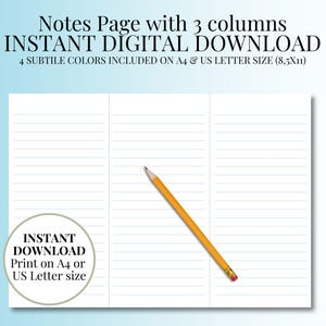 3-Column Lined Notes Page: Printable Journal Paper (A4 & US Letter) (Digital Download)