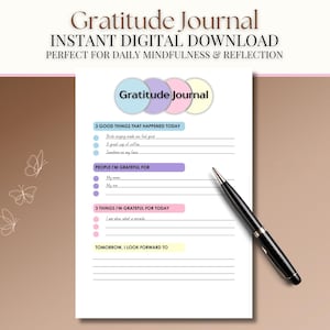 Dankbarkeit Journal Printable – tägliche Reflexion & Achtsamkeit | Sofort Download, US Letter und A4, englisch und schwedisch