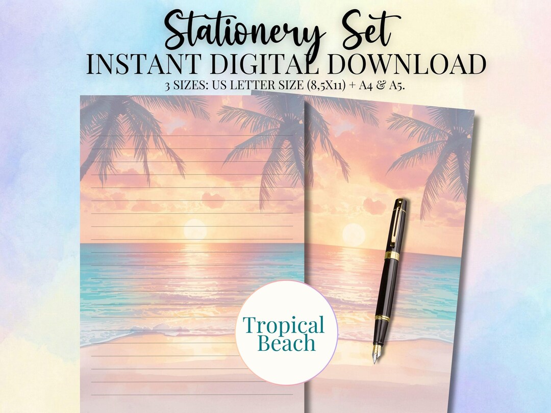 Tropical Beach Stationery Set – Printable Writing Paper, A4 A5 US ...