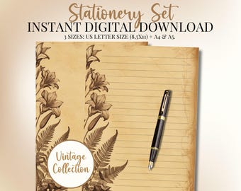 Vintage Floral Stationery Set: Lined & Unlined Paper (Digital Download)