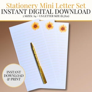 Sunflower Stationery Mini Letter Set: Printable Lined Paper (Digital Download)