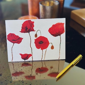 Carte pliable imprimable « Poppy Love » – Fleurs de pavot peintes à la main, téléchargement numérique pour carte de voeux DIY, parfaite pour toutes les occasions