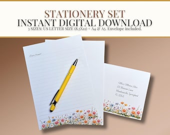 Wildflower Stationery Set: Printable Letter Writing Paper & Envelope (Digital Download)