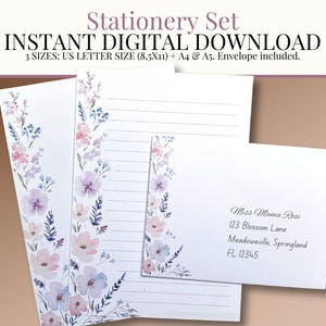Set di cancelleria floreale - Carta da lettere stampabile con buste - Regalo per scrivere lettere - Download digitale istantaneo A4, A5 e US Letter