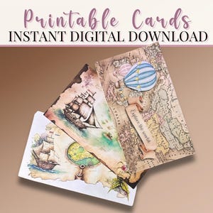 Printable Cards, Adventurer's Maps Collection: Vintage Map Cards for Explorers - Instant Download