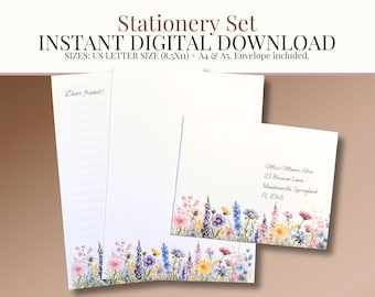 Wildflower Stationery Set: Printable Letter Writing Paper & Envelope (Digital Download)
