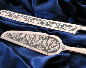 Damask Wedding Cake Server Set Personalized Reception Decor Wedding Gift for Couple