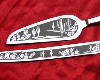 Saguaro Cactus Wedding Cake Server set Rustic Personalized Gift for Couple Mojave Desert Western Wedding