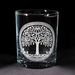 Engraved Celtic Tree of Life Whiskey Glass Unique Christmas Gift, Rocks Old Fashioned Tumbler