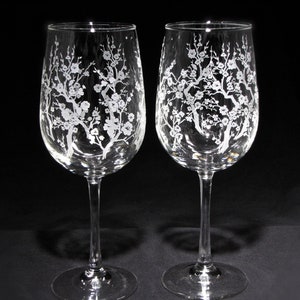 2 Cherry Blossom Wedding Wine Glasses Spring Wedding Gift
