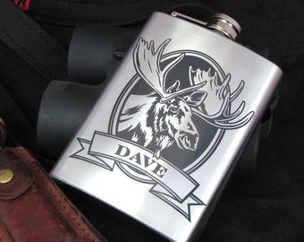 Personalized Moose Flask Customizable Stainless Steel Flask Barware Gift for Men