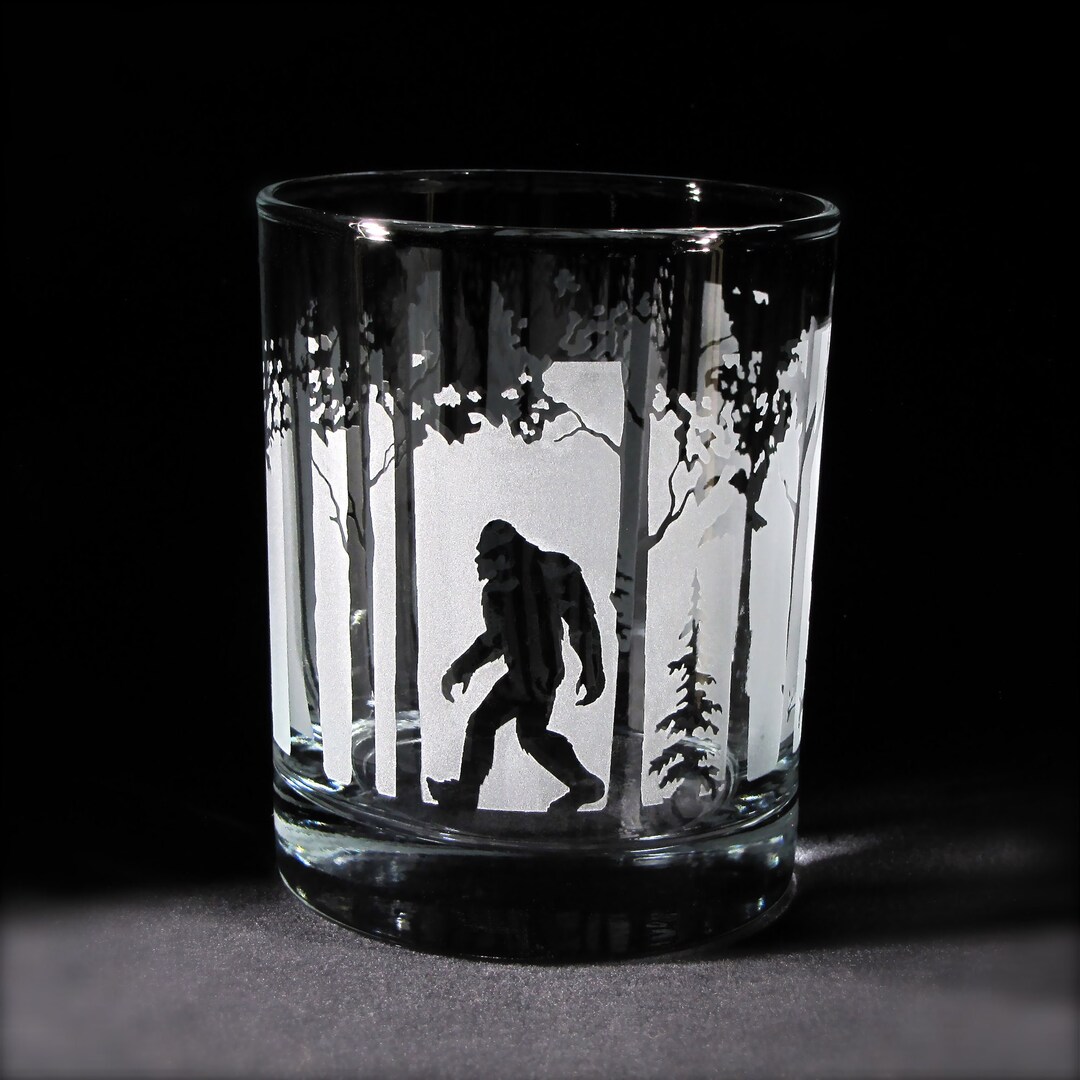 Bigfoot Whiskey Glass Sasquatch Bourbon Tumbler, Old Fashioned Rocks