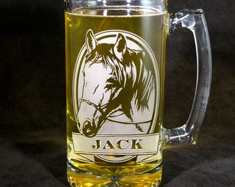 Personalized Gift for Horse Lovers Beer Mug with Horse