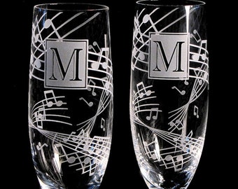 2 Music Wedding Champagne Toasting Flutes Personalized Gift for Couple