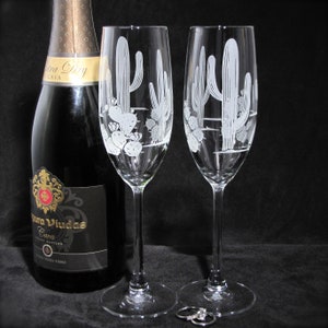 2 Personalized Saguaro Cactus Wedding Champagne Flutes Desert Wedding, Engraved Gifts for Couple image 5