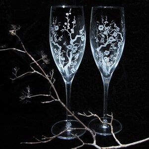 2 Cherry Blossom Champagne Flutes DC wedding, Quincenera Toasting Flutes, Present for Couple image 1