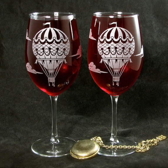 2 Hot Air Balloon Wine Glasses Personalized Wedding Gift - Etsy
