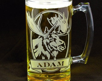 1 Personalized Moose Beer Mug, Gift for Him, Outdoor & Sportsman Gift, Christmas Present for Man