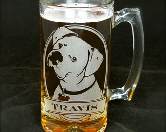 Personalized Boxer Dog Beer Mug, Engraved Gift for Dog Lover, Etched Glass Beer Stein