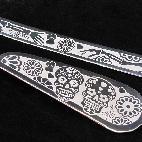 Day of the Dead Wedding Cake Server and Knife, Wedding Table Settings, Sugar Skull Calavera