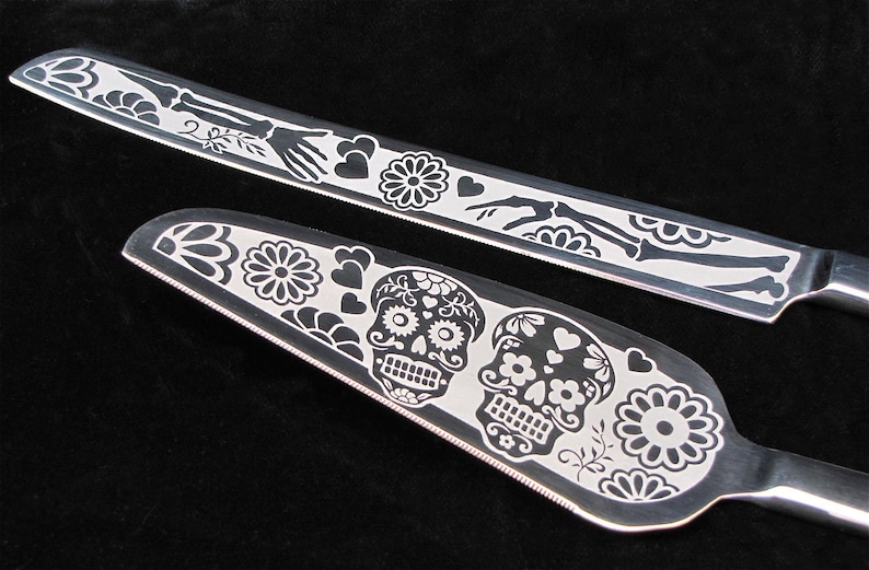 Dia De Los Muertos Wedding Cake Server Set Calavera Gift for Bride and Groom, Mis Quince, Quinceanera Sparky & Dazy