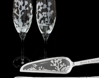 Personalized Joshua Tree Cake Server and Champagne Flute Set for Desert Wedding Present for Couple
