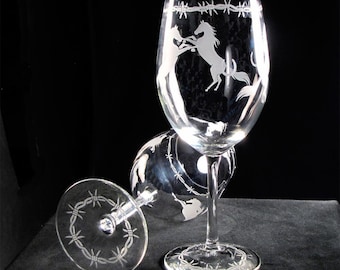 2 Country Western Wedding Wine Glasses Equestrian Wedding, Horse Themed Wedding