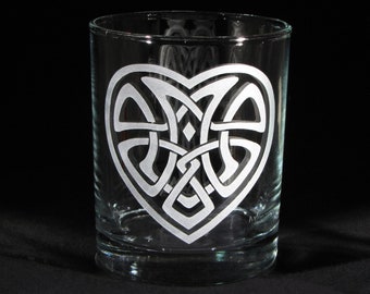 Engraved Celtic Heart Irish Whiskey Glass Celtic Knot Gift for Couples, Rocks Old Fashioned Tumbler