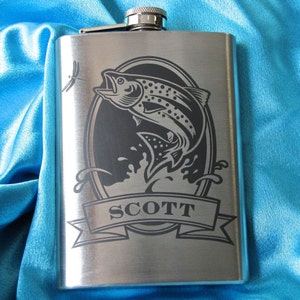 1 Personalized Flask with Trout Fathers Day Gift image 1