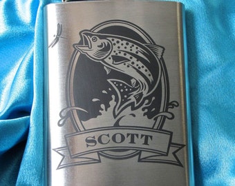 1 Personalized Flask with Trout Fathers Day Gift