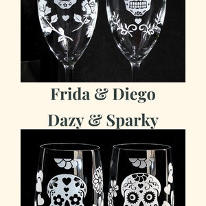 Two 2 Day of the Dead Wedding Toasting Flutes Sugar Skull Wedding Decor Champagne Glasses image 2