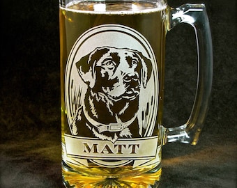 Personalized Labrador Retriever Beer Stein, Engraved Gift for Dog Lover, Etched Glass Beer Mug