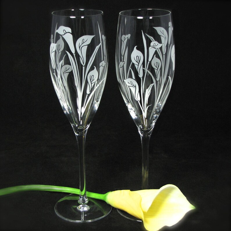 Calla Lily Wedding Cake Server /& Champagne Flute Set for Spring Floral Bouquet for Reception Decor