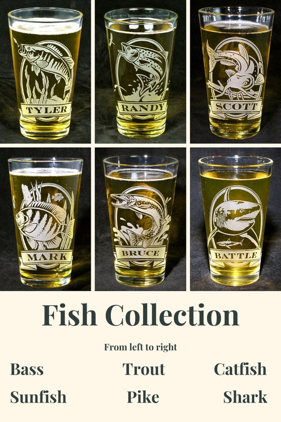 1 Personalized Trout Pint Glass Birthday Present for Fisherman, Angler Fish  Etched Glass Beer Glass 