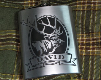 Personalized Elk Flask, Birthday Present, Gift Idea