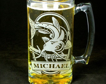 Personalized Catfish Beer Mug, Engraved Gifts for Men